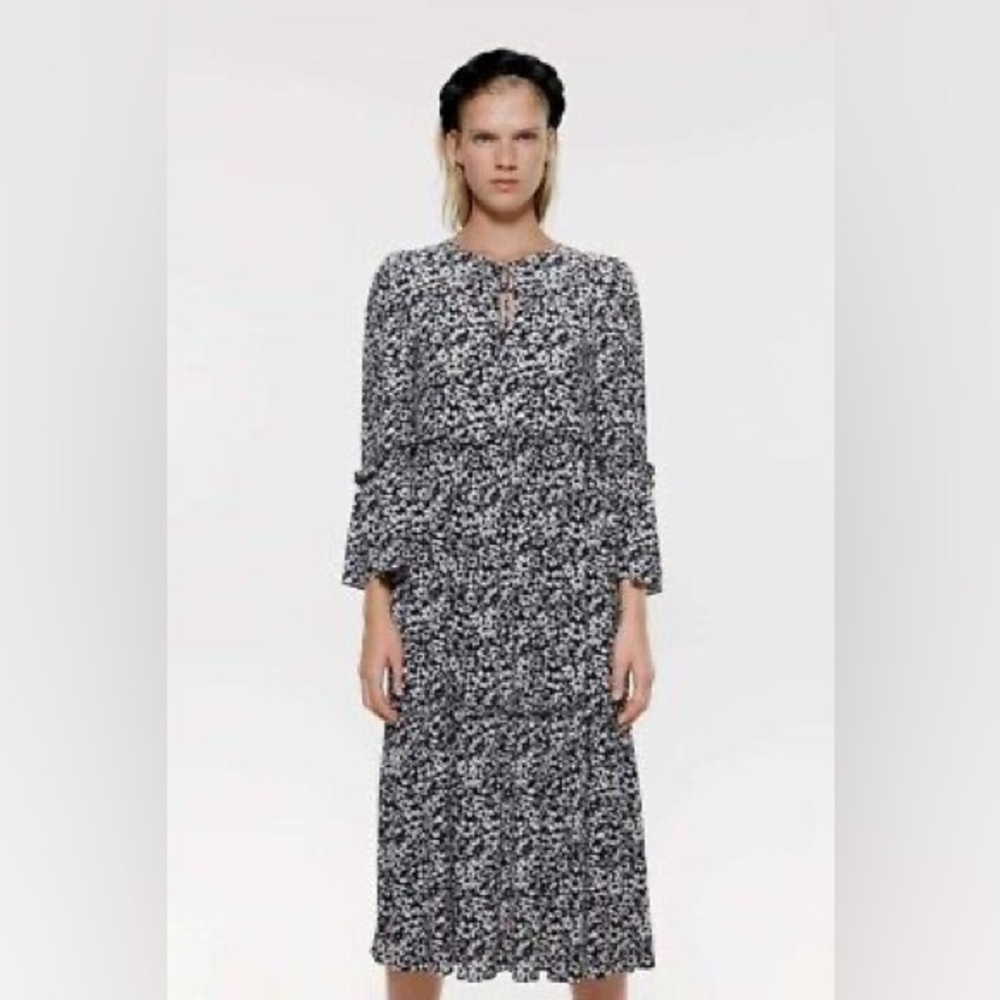Zara Black & White Floral Maxi Dress Medium - Picture 1 of 10